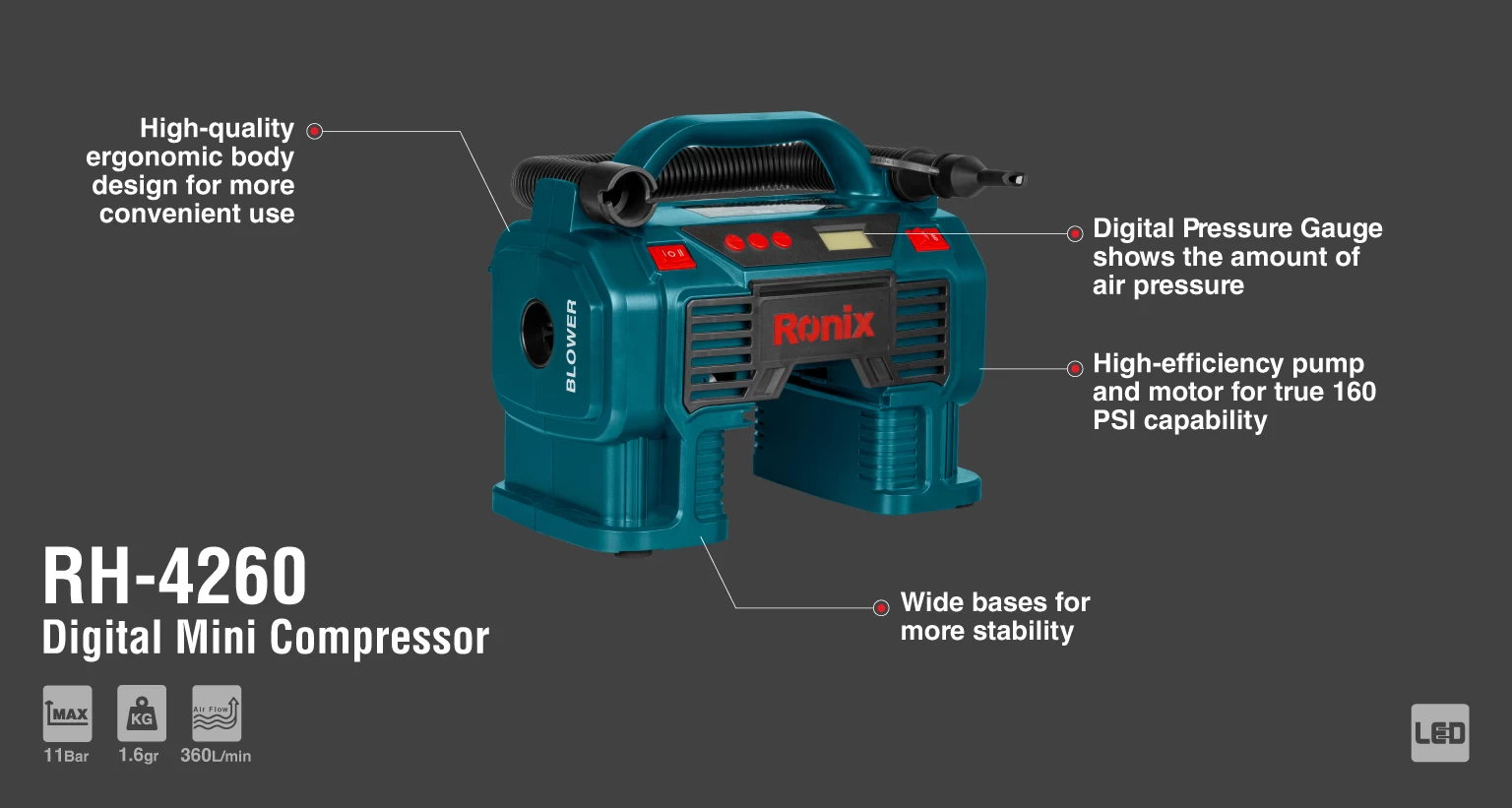 مینی کمپرسور سه کاره دیجیتال فندکی RH-4260DC